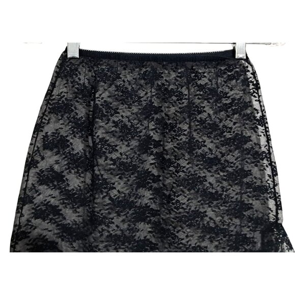 VIntage Black Lace Half Slip Knee-Length Skirt Sheer With Elastic Waistband & Fl - Picture 7 of 7